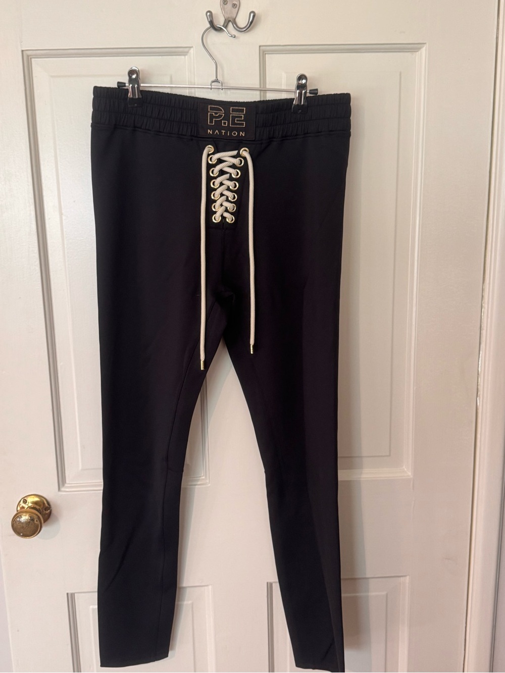 P.E Nation Black Joggers with Cream Lace-Up Waist